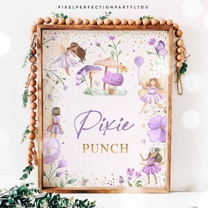 Fairy Birthday Party Pixie Punch Table Sign Whimsical Enchanted Magical Floral Fairy Princess Party Decorations Instant Download SF