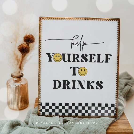 Smiley Face Birthday Help Yourself To Drinks Sign One Cool Dude 1st Birthday Party Happy Face Birthday Hipster Party Instant Download R57 Il_570xn