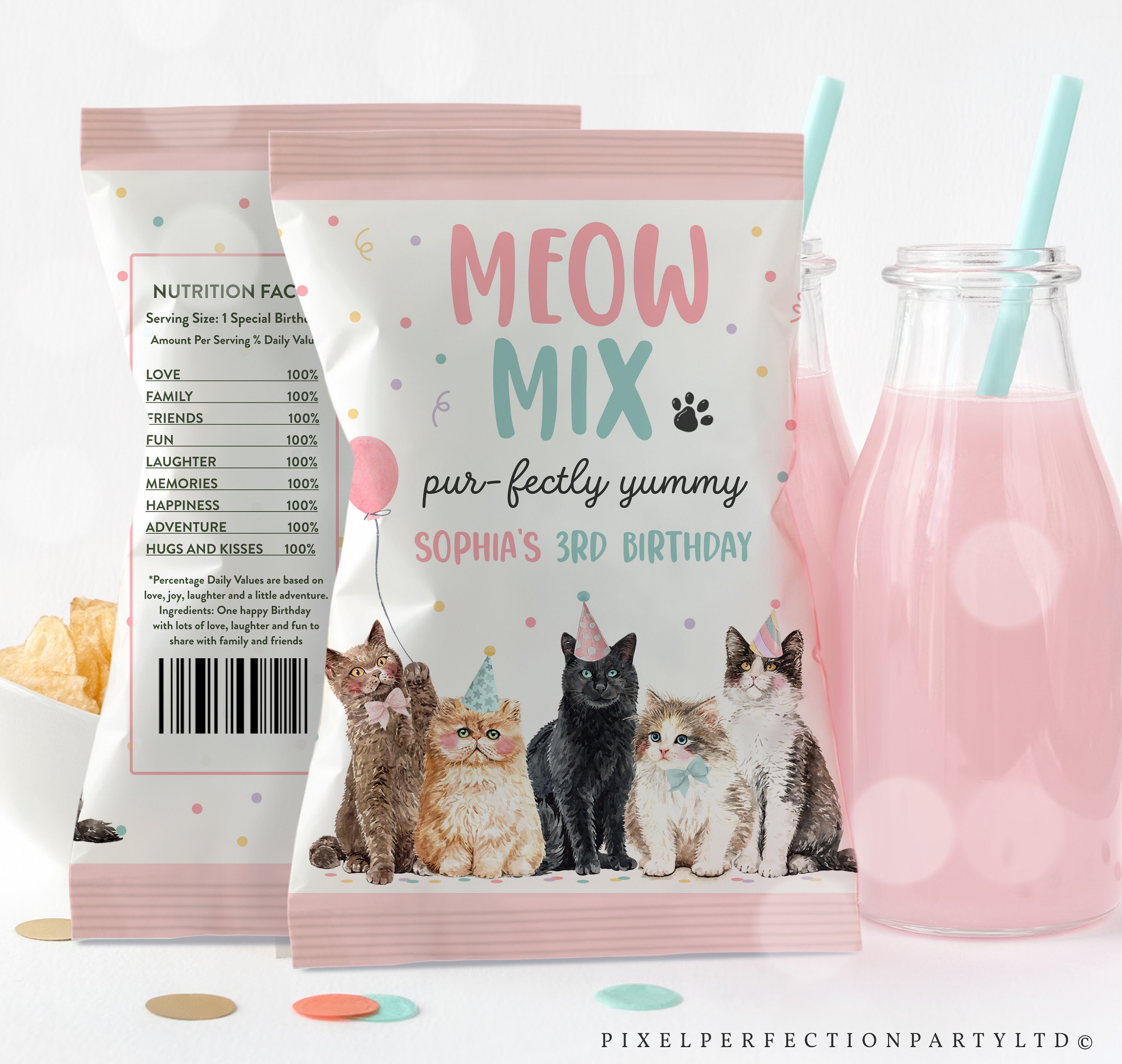 Editable Kitten Birthday Party Chip Bag Labels Calling All Paw-ty Animals  Birthday Decor Let's Pawty Kitty Cat Party Instant Download KL
