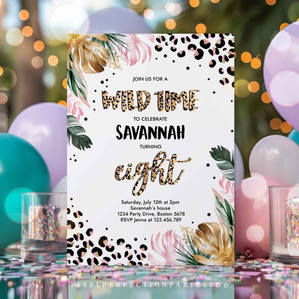 Editable Leopard Print 8th Birthday Party Invitation Wild 8th Birthday Invitation Leopard Print Jungle 8th Birthday Party Download GY