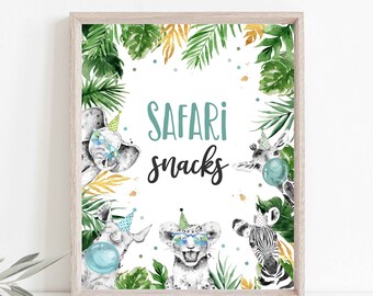 Safari Snacks Verjaardag Jongen Teken Voedsel Teken Wild One Party Decor Safari Feestdieren Safari Snack Bar Decor Teken Instant Download Teken PS