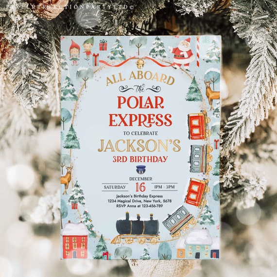 Editable Polar Express Birthday Invitation North Pole Express Birthday Invite Believe Winter Christmas Train Instant Download Editable TE Il_570xn