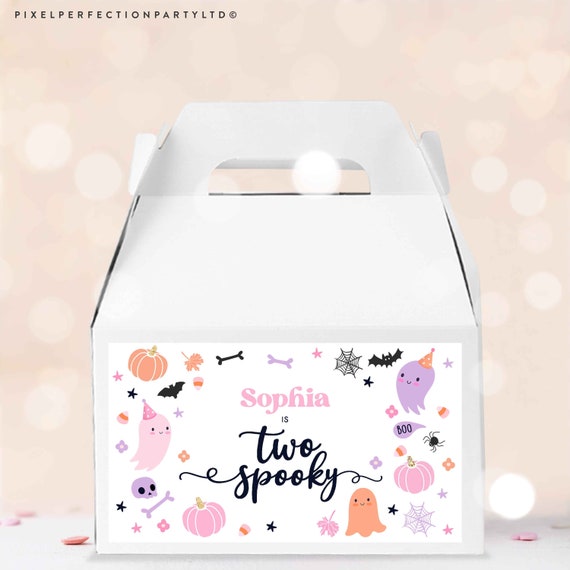 Editable Pink Halloween Gable Box Labels Pink Ghost Two Spooky Treat ...