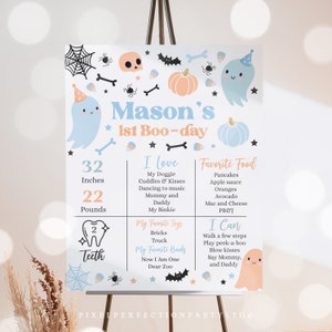 Editable Halloween Ghost 1st Birthday Milestone Poster Spooky One Ghost Spooktacular 1st Birthday Party Stats Poster Instant Download G62