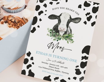 Editable Cow Birthday Party Invitation Have You Heard The Moos Birthday Party Boy Cow Ranch Farm Birthday Party Instant Download CZ
