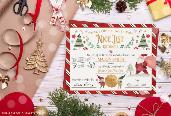 EDITABLE Santa Claus Official Nice List Certificate Letter From The Desk Of Santa North Pole Mail Christmas Eve Box Instant Download LE Il_570xn