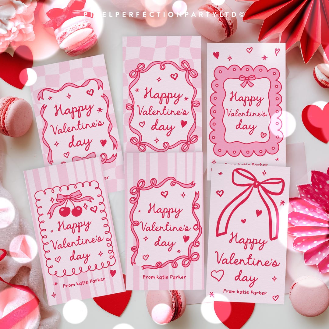 Editable Coquette Valentine's Day Gift Tags Set of 6 Pink and Red Bow ...