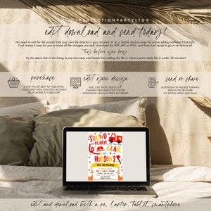 Firetruck Invitation Firetruck Birthday Invitation Firefighter Birthday Invite Fireman Birthday Invitation Instant Editable File Corjl X4 image 5