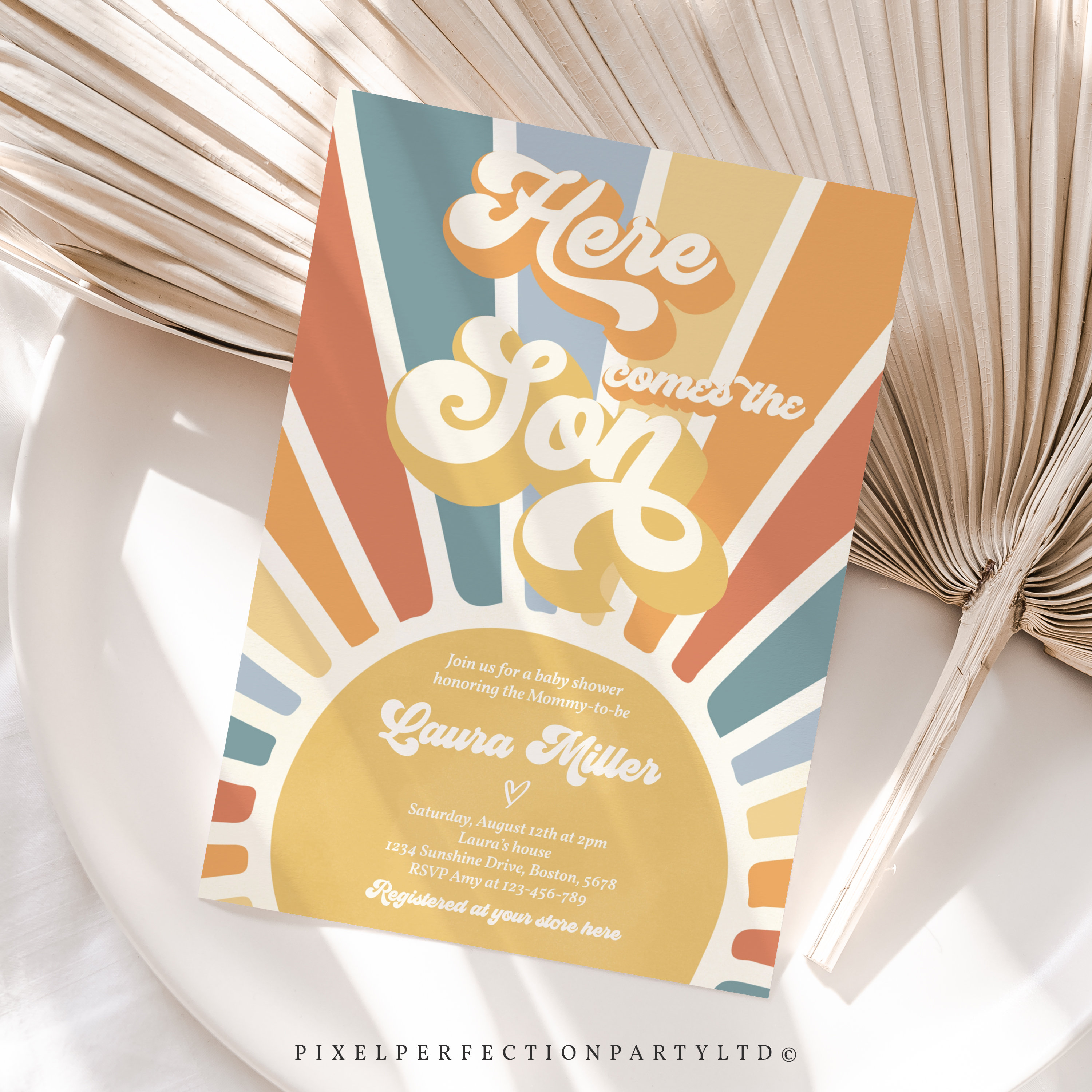 Editable Sunshine Baby Shower Invitation Here Come the Son Etsy