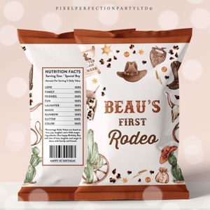 Editable Cowboy Birthday Party Chip Bag Favors Wild West Cowboy Rodeo Birthday Party Southwestern Ranch Birthday Party Instant Download QK