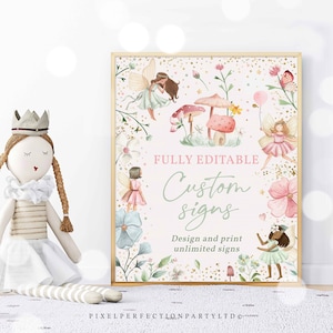 Editable Fairy Birthday Party Fully Editable Custom Sign Enchanted Whimsical Magical Floral Fairy Princess Party Decor Instant Download FT