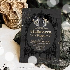 Editable Halloween Party Invitation Vintage Gothic Frame Halloween Party Spooktacular Gothic Skull Adult Halloween Party Instant Download NB