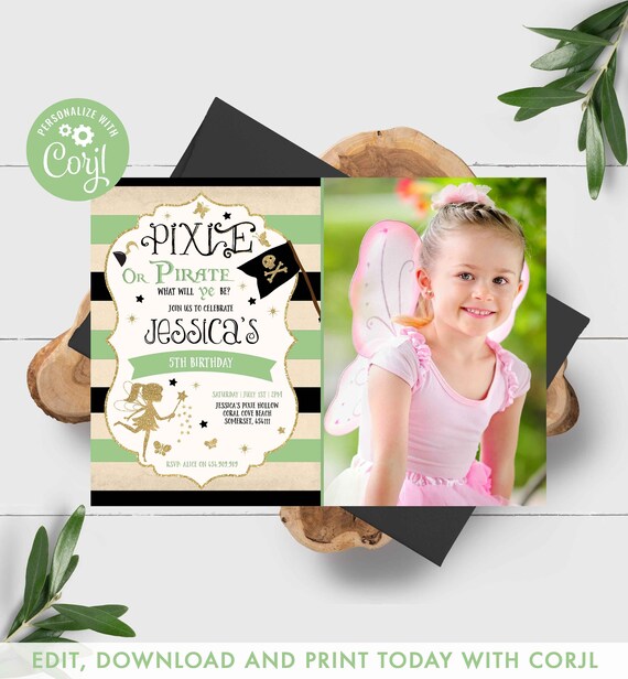 Pixies And Pirates Birthday Invitation Fairies & Pirates Invitation Girl Boy Combined Birthday Invite Pirate Instant Editable Download PP Il_570xn