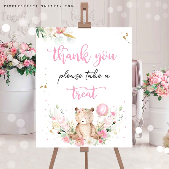 Teddy Bear Baby Shower Table Sign Thank You Take A Treat Sign We Can Bearly Wait Baby Shower Signs Blue Floral Boy Teddy Bear Baby Shower TB Il_570xn