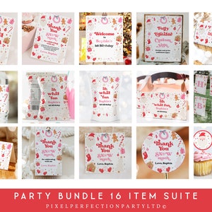 Editable Christmas Oh What Fun Birthday Party Invitation Bundle Red And Pink Girl Christmas Birthday Party Decorations Instant Download HHY