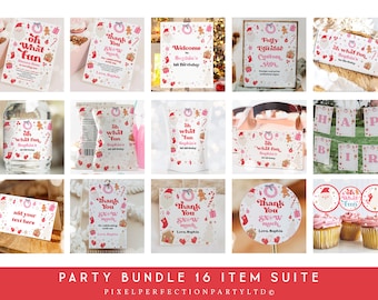 Editable Christmas Oh What Fun Birthday Party Invitation Bundle Red And Pink Girl Christmas Birthday Party Decorations Instant Download HHY