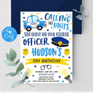 Police Birthday Invitation Police Party Theme Police Digital Etsy