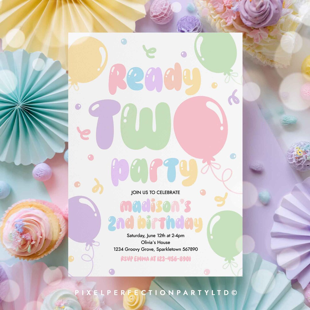 Editable Ready Two Party 2nd Birthday Party Invitation Balloon Birthday ...