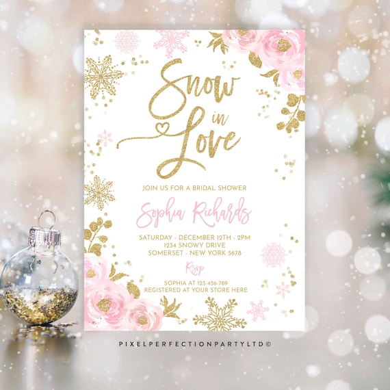 Winter Bridal Shower Invitation Blush Pink And Gold Winter Bridal Shower Invitation Snow In Love Winter Bridal Shower Instant Download 3P Il_570xn