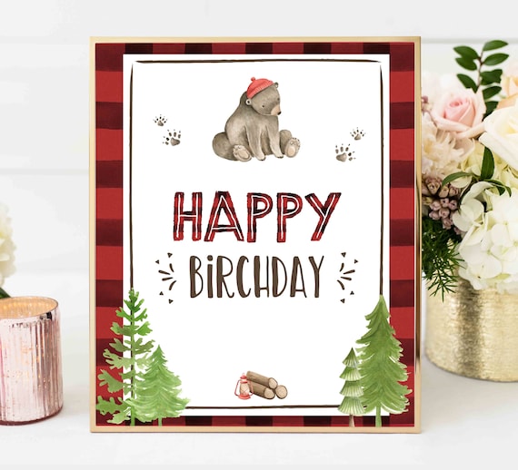 Happy Birchday Table Sign Lumberjack Birthday Party Table Sign Rustic Red Lumberjack Buffalo Plaid Sign Instant Download Sign LB Il_570xn