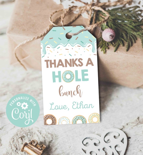 Donut Favor Tags Donut Birthday Favour Tag Donut Thank you tag Donut Thanks A hole Bunch Tag Donut party Favor Tag Instant Editable Corjl D8 Il_570xn