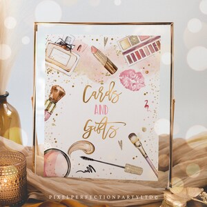 Spa Make-up Party Karten und Geschenke Tischparty Schild Glitz und Glam Geburtstagsparty Pink & Gold Girly Glamour Party Dekor Instant Download KE