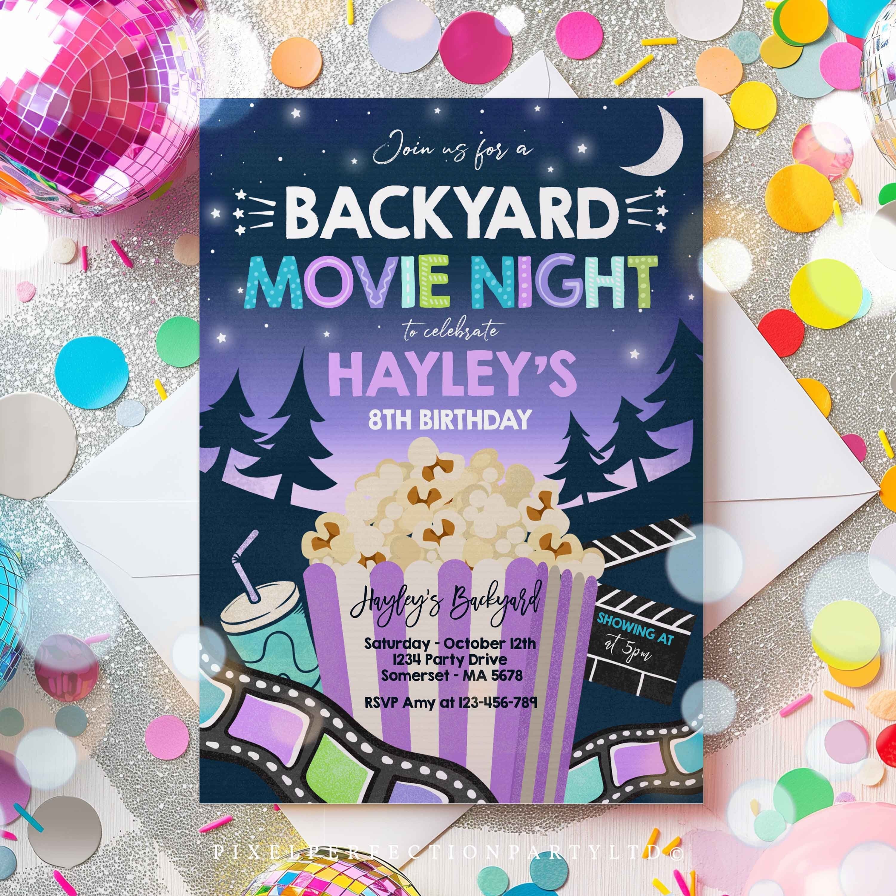 EDITABLE Backyard Movie Night Birthday Invitation Outdoor Movie Party Movie Under the Stars Party Movie Sleepover Party Instant Download LK Etsy