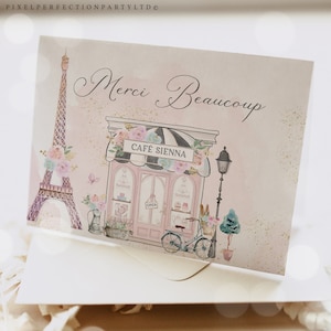 Editable Paris Birthday Party Fold Over Thank You Card French Parisian Cafe Tea Party Oh La La Paris Patisserie Party Instant Download 7Y