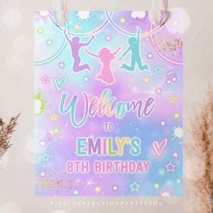 Editable Jump Birthday Party Welcome Sign Tie Dye Jump Birthday Party Glow Jump Trampoline Party Let&#39;s Jump Party Instant Editable File OU