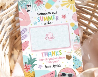 Editable Schools Out Summer Is Here Teacher Appreciation Gift Card Holder Summer Teacher Gift Holder Appreciation Tag Instant Download FH