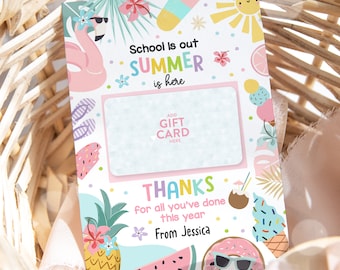 Editable Schools Out Summer Is Here Teacher Appreciation Gift Card Holder Summer Teacher Gift Holder Appreciation Tag Instant Download FH