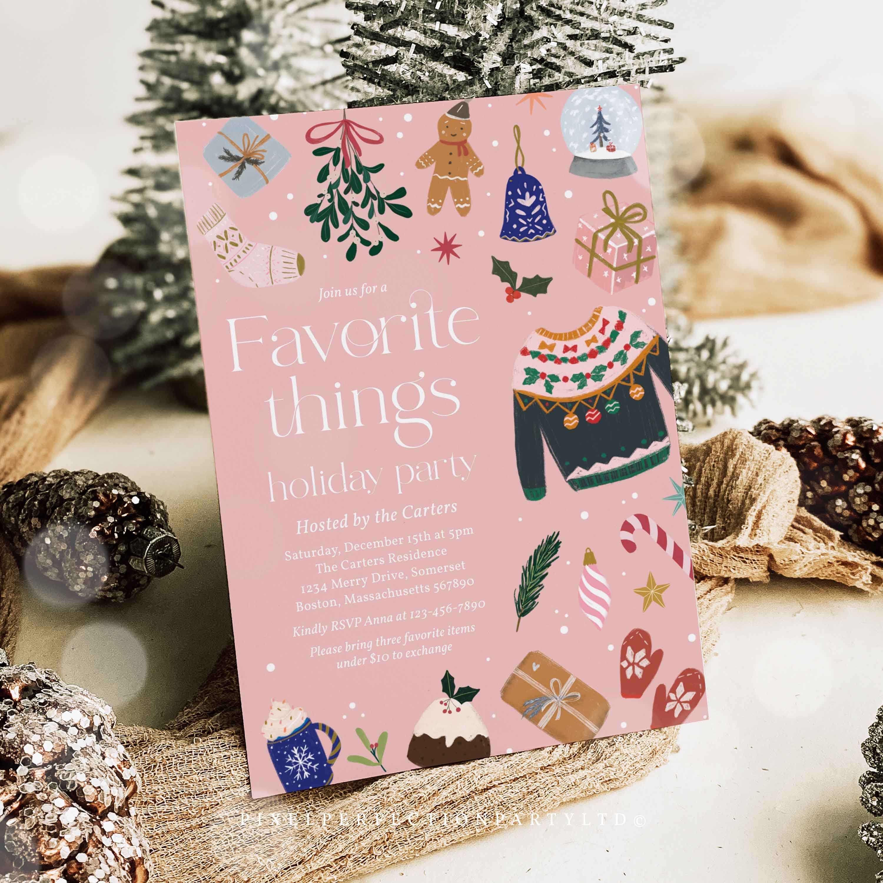 Editable Favorite Things Holiday Party Invitation Holiday Favorite Gifts Exchange Party Christmas Gift Exchange Party Instant Download HG1