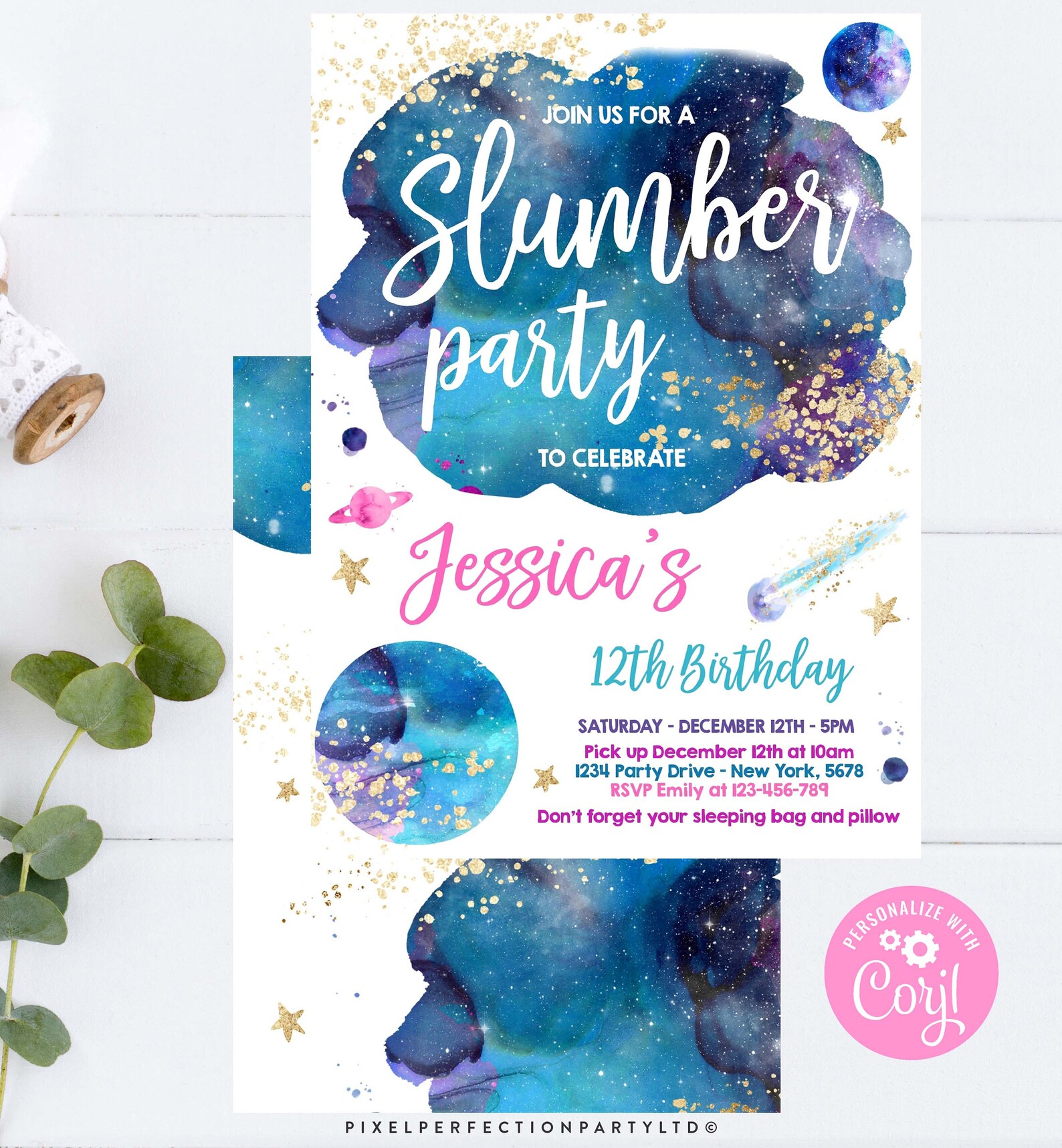 Editable Galaxy Birthday Party Invitation Galaxy Slumber Party - Etsy
