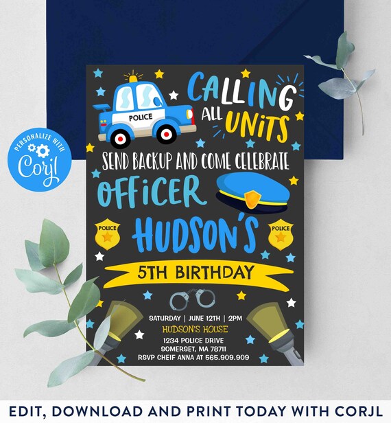 Editable Police Invitation Police Birthday Invitation Police Officer Invitation Cop Invite Policeman Party Police Party Instant Download PV Il_570xn