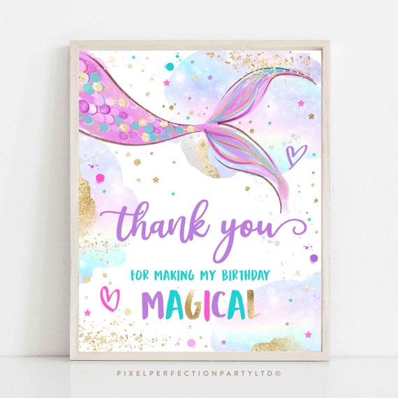 Mermaid Party Favor Sign Thank You Magical Birthday Sign Mermaid Birthday Party Decorations Whimsical Mermaid Party Instant Download UH Il_570xn