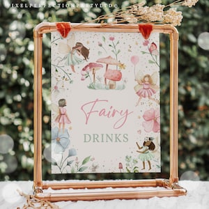 Fairy Birthday Party Fairy Drinks Table Sign Whimsical Enchanted Magical Floral Fairy Princess Party Decorations Instant Download FT