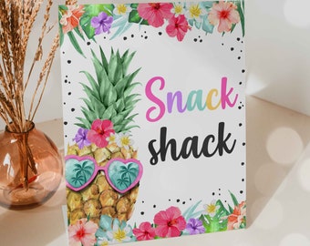 Hawaiian Luau Birthday Snack Shack Table Sign Pineapple 1st Birthday Party Luau 1st Birthday Luau Pineapple Pool Party Instant download P5