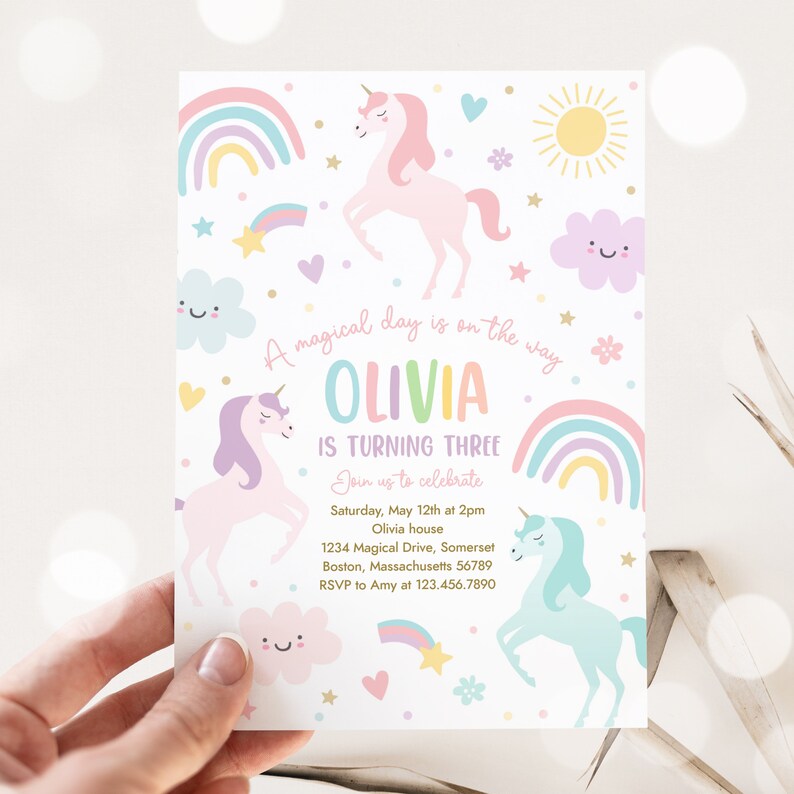 Editable Unicorn Birthday Invitation Magical Pastel Rainbow Unicorn Birthday Party Whimsical Fairytale Unicorn Party Instant Download UY6 image 4