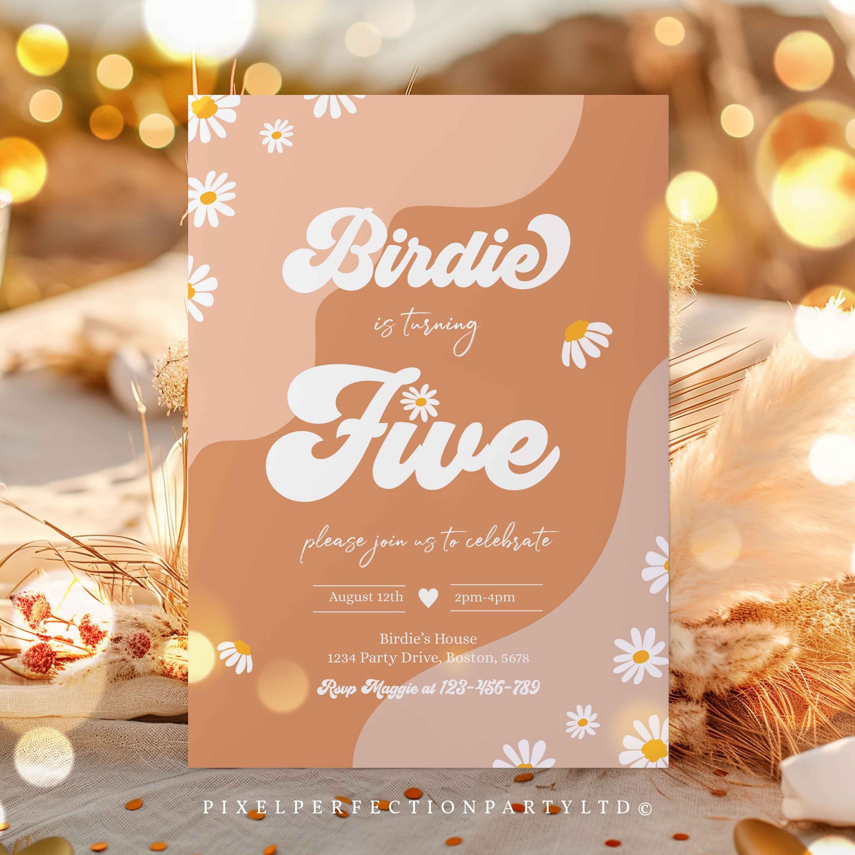 Editable Daisy 5th Birthday Party Invitation Boho Retro Groovy Floral 70's Birthday Party Hippie Festival Vibes Party Instant Download FR