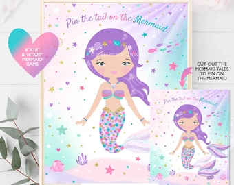 Pin The Tail On The Mermaid Game Mermaid Pin The Tail Game Mermaid Party Game Whimsical Mermaid Party Instant Download Party Games 7F 7O