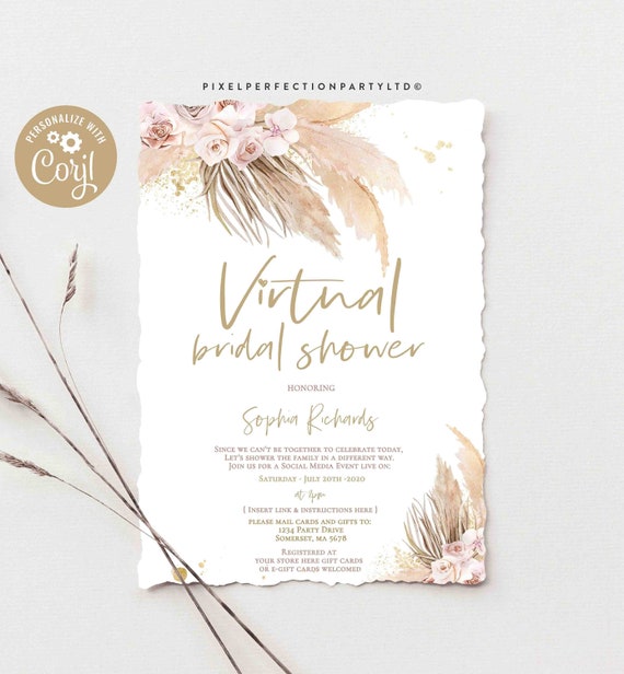 Virtual Bridal Shower Invitation Online Bridal Shower Invitation Printable or Digital