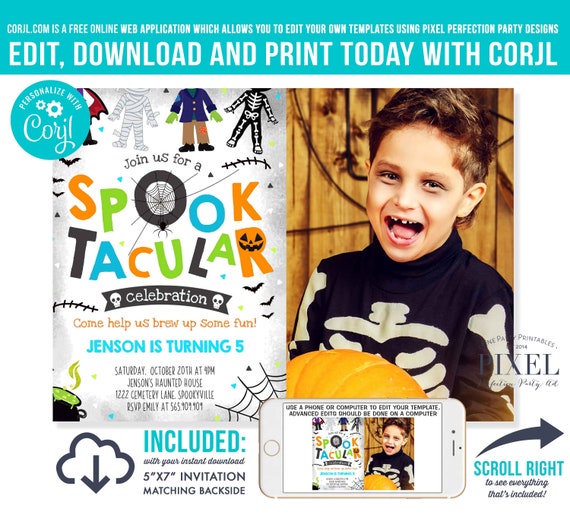 Halloween Birthday Invitation Spooktacular Birthday Invitation Halloween Costume Party Invitation Instant Download Editable PDF File 18 Il_570xn