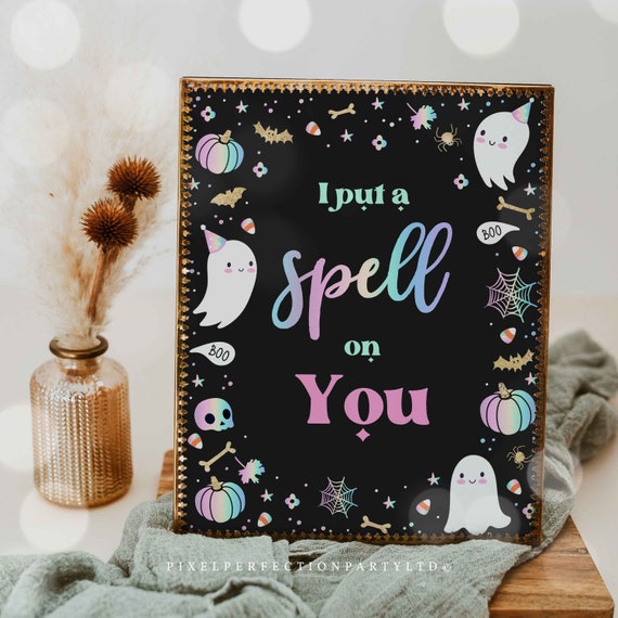 Cute Pastel Halloween Ghost Party Sign I Put A Spell On You Sign Ghost Spooktacular Halloween Birthday Halloween Decor Instant Download DQ Il_570xn