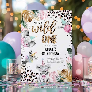 Editable Wild One Leopard Print Safari Animals 1st Birthday Party Invitation Leopard Print Jungle Wild One 1st Birthday Party Download 4ER