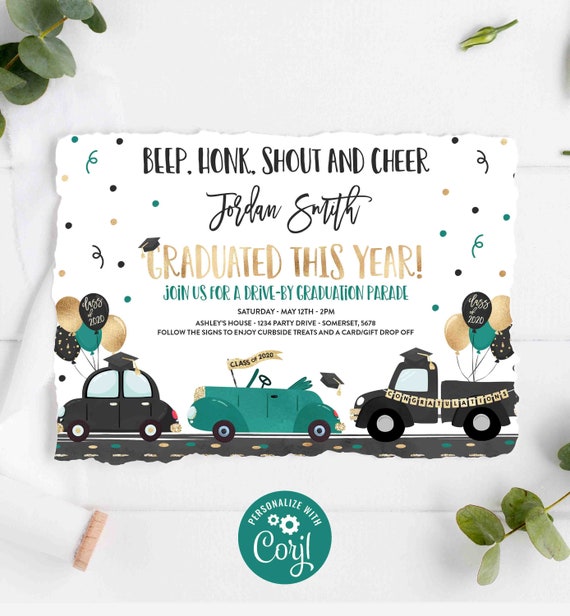 Editable Drive By Graduation Parade Invitation Drive Through Graduation Green Graduation Party Quarantine Grad 2020 Instant Download GP Il_570xn
