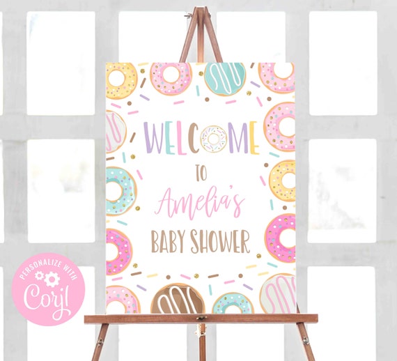 Editable Donut Welcome Sign Girl Donut Party Table Sign Donut Baby Shower Welcome Sign Donut Themed Party Instant Download Sign E2 Il_570xn