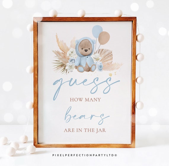 Boho Teddy Bear Baby Shower Guess How Many Bears Are In The Jar Game Sign Pampas Grass Blue Teddy Bear Baby Shower Instant Download KP Il_570xn