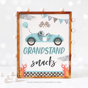 Grandstand Snacks Party Sign Race Car 2nd Birthday Two Fast 2 Curious Race Car Party Two Fast Birthday Party Decor Instant Download E5