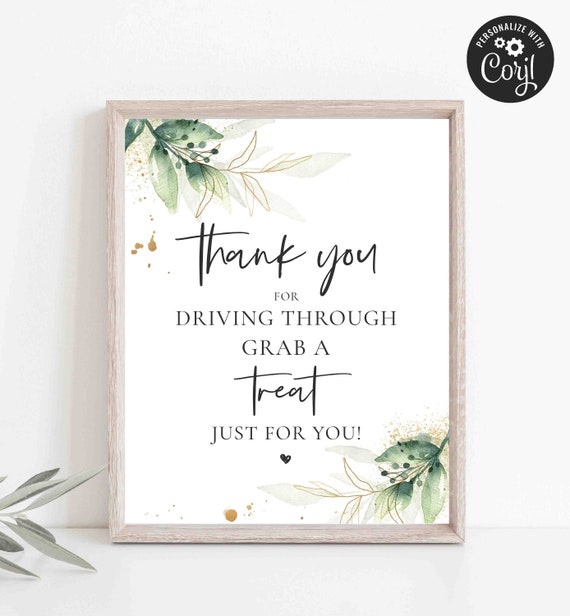 Drive By Baby Shower Thank You Sign Drive Through Greenery Baby Shower Favor Sign Quarantine Treat Sign Social Distancing Baby Shower BG Il_570xn