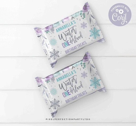 Editable Winter ONEderland Rice Krispie Treat Label Wrappers Purple Silver Winter ONEderland Candy Party Favors Instant Download PW Il_570xn